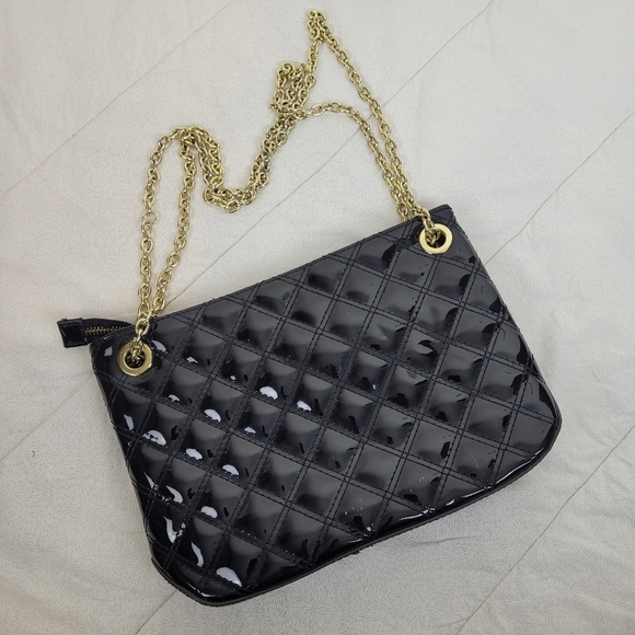Anne Klein VTG Faux Patent Leather Black Quilted Small Bag with Chain lady fancy - Picture 11 of 11